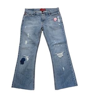 Holster boho  groovy wide denim jeans cropped at ankle